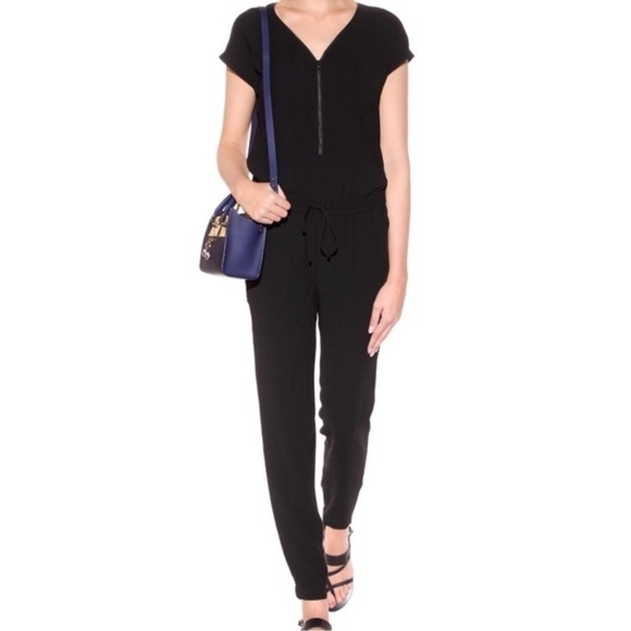 Vince Zip Front Jumpsuit in Black, Drawstring Waist - Picture 1 of 8